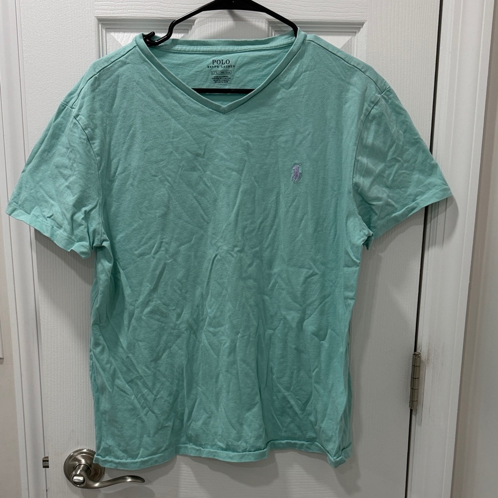 Polo by Ralph Lauren Men's Light Green V-Neck T-Shirt